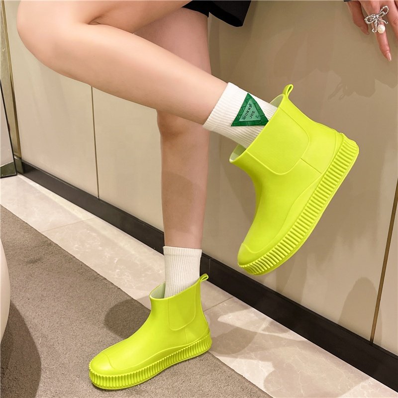 Rubber Women Waterproof Ankle Shoes New Female Water Shoes Trendy Rain boots Ankle Boots