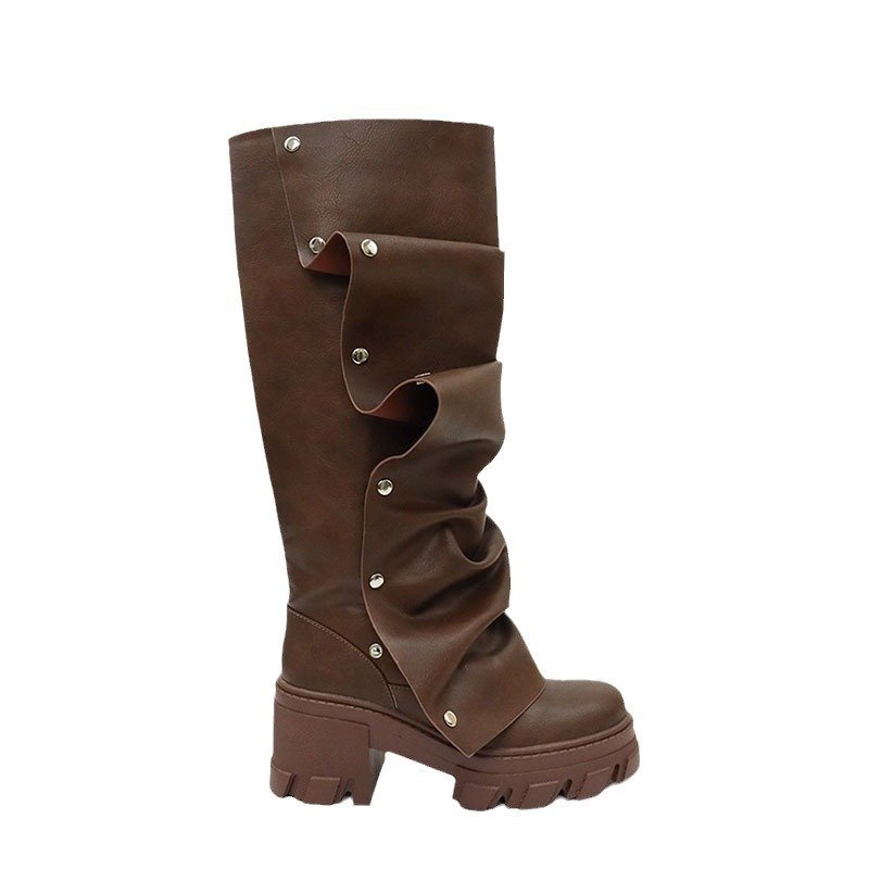 New Custom Ladies Long Boots Size 43 Wide Calf Loose Fit High Platform Women Thick Sole Knee Boots