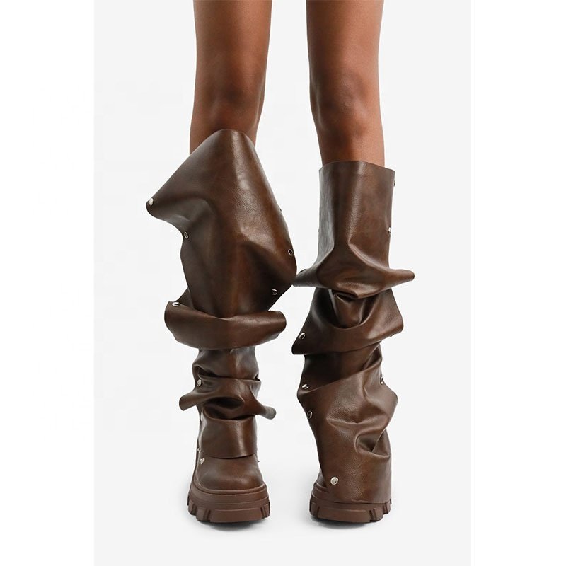 New Custom Ladies Long Boots Size 43 Wide Calf Loose Fit High Platform Women Thick Sole Knee Boots