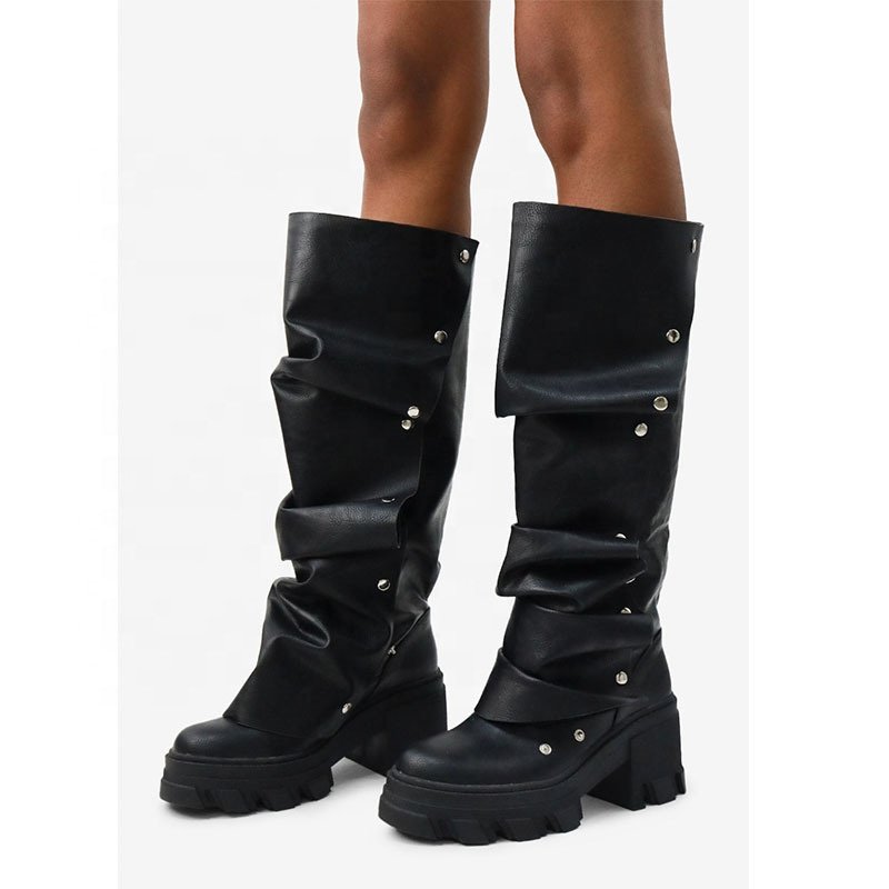 New Custom Ladies Long Boots Size 43 Wide Calf Loose Fit High Platform Women Thick Sole Knee Boots
