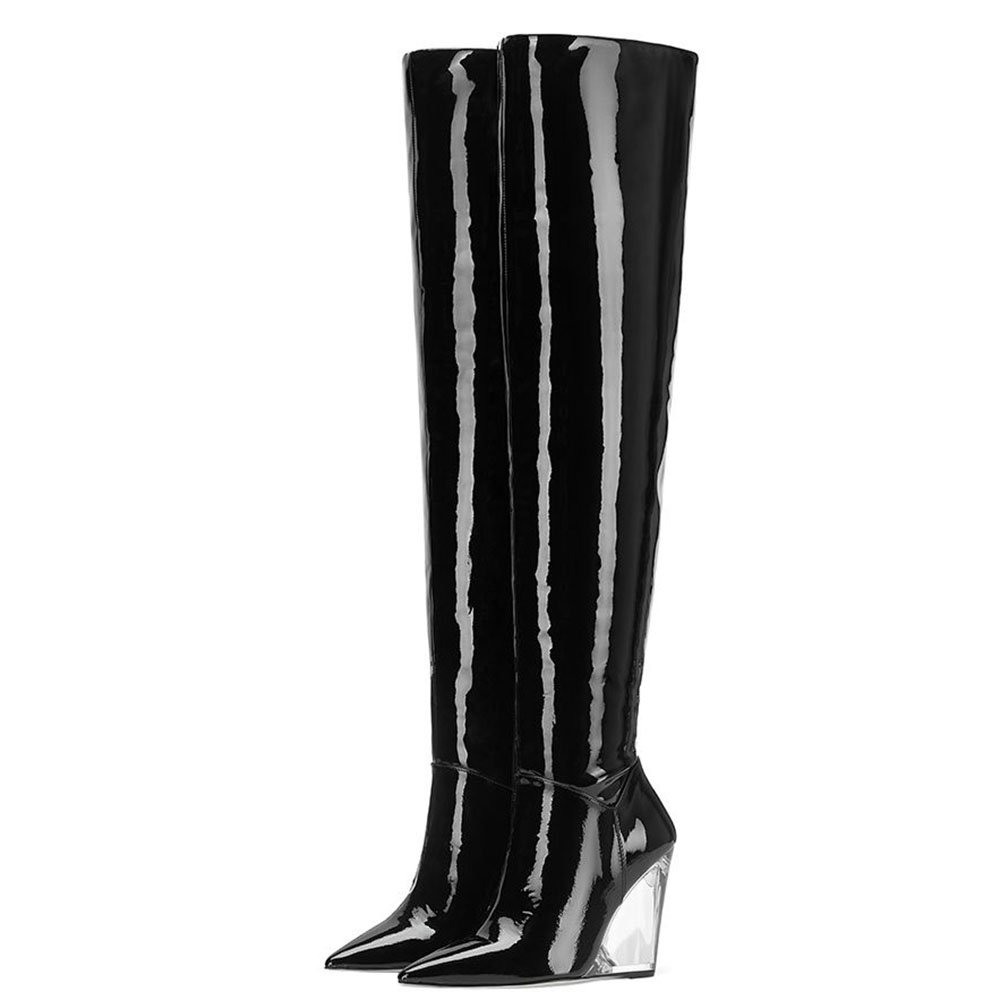 Wholesale Boots Winter Large Wedges Crystal Heel Shoes Winter Black Boots For Women