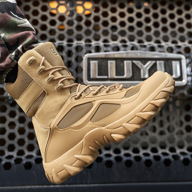 2024 new high quality outdoor waterproof rubber leather boots men's desert jungle shoes