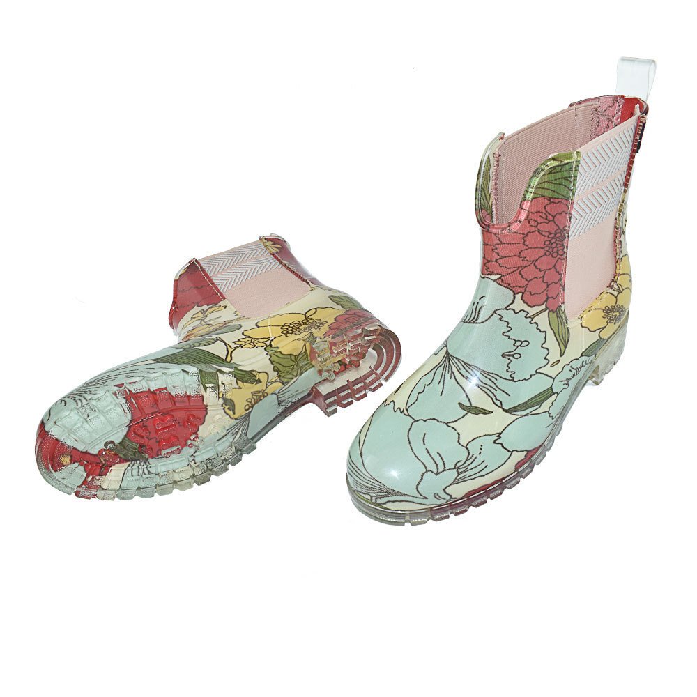 Women Colorful PVC Ankle Rain Boots Fashion Shoes Waterproof Adult Handmade Cotton Fabric Outdoor Waterproof Shoes for Girl