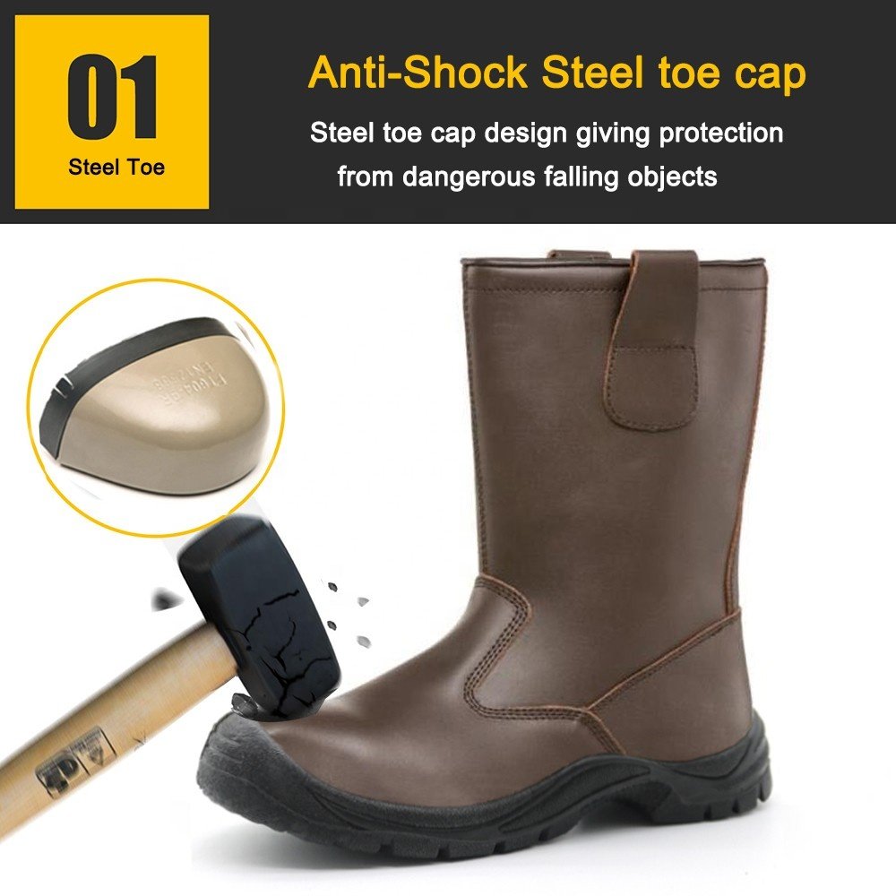 Brown corrected leather oil slip resistant pu sole anti-smashing CE steel toe prevent puncture no lace welding boots