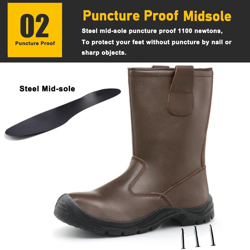 Brown corrected leather oil slip resistant pu sole anti-smashing CE steel toe prevent puncture no lace welding boots