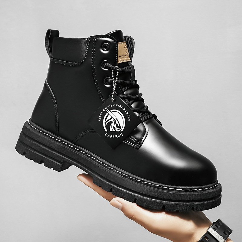 Autumn new British style soft leather soft sole retro short men's tooled boots