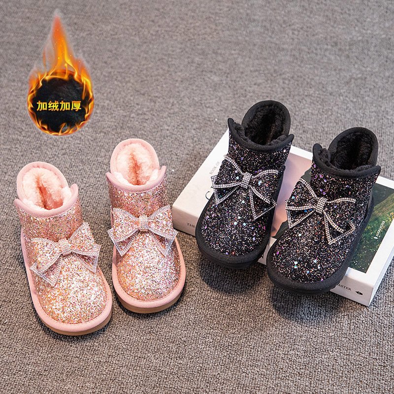 New Fashion Non Slip Winter Fashion Children Shoes Girls Boots with Glitter Cute Baby Toddler Snow Boots Kids Short Boots