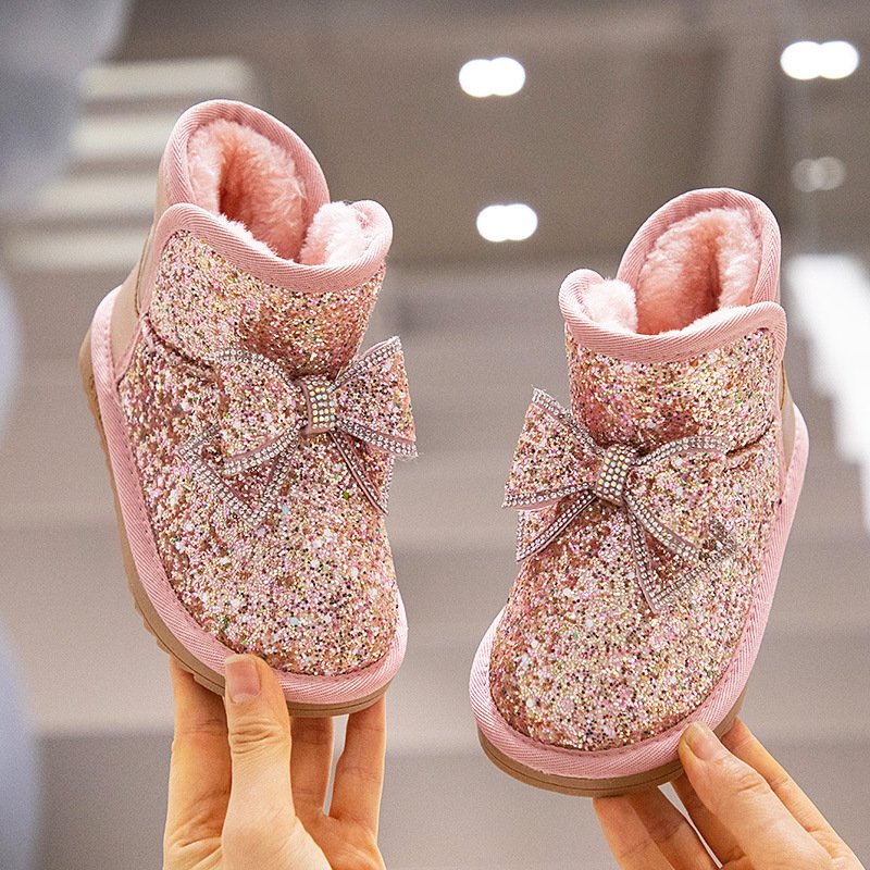 New Fashion Non Slip Winter Fashion Children Shoes Girls Boots with Glitter Cute Baby Toddler Snow Boots Kids Short Boots
