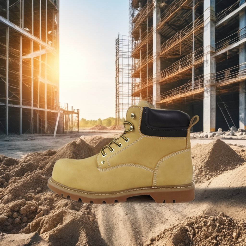Men's Goodyear Welted Safety Shoes with Steel Toe Comfortable and Breathable Yellow Work Boots Leather Upper Spring Autumn