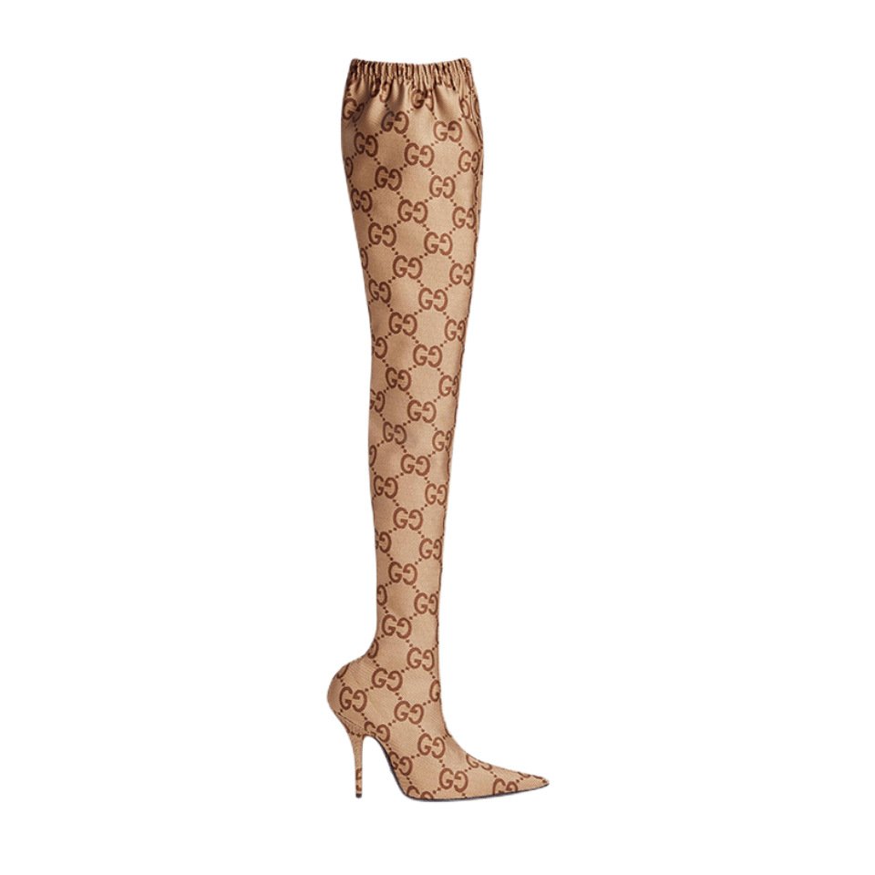 Women Sexy Over Knee Luxury Designer Stretchy Boots with Monogram Pattern The Hacker Project Knife Pointed Toes High Heels