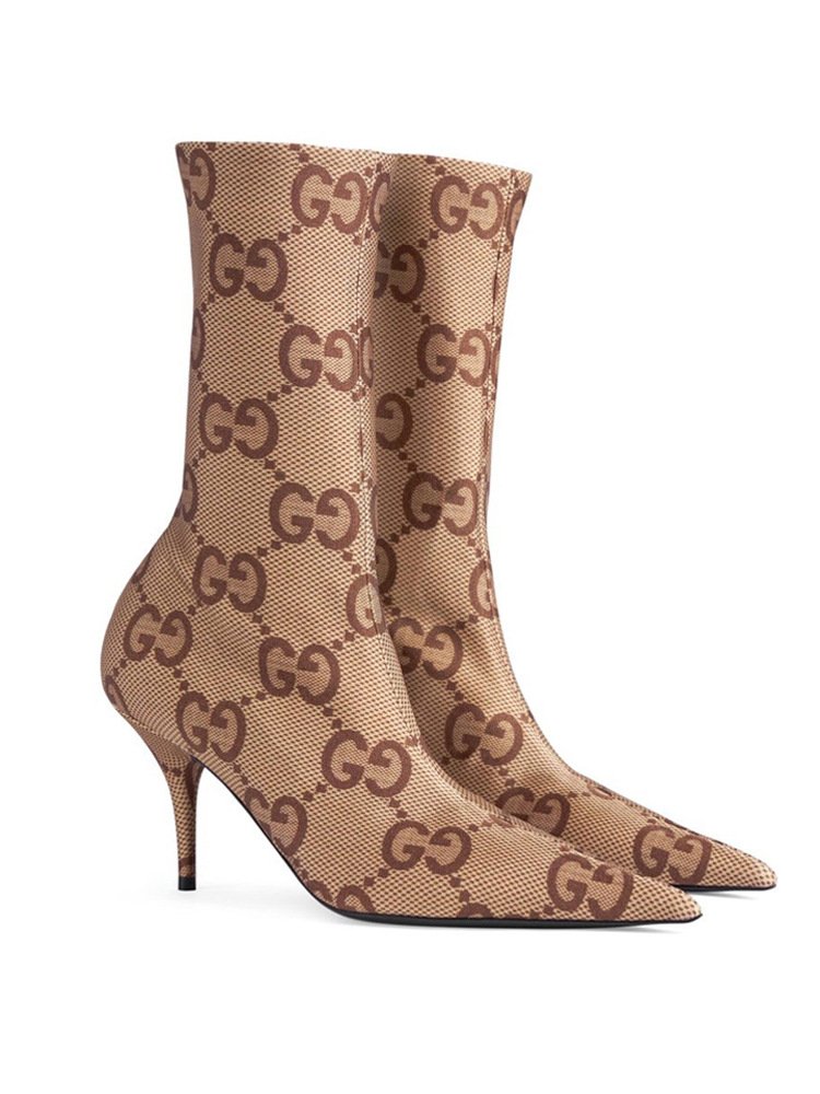 Women Sexy Over Knee Luxury Designer Stretchy Boots with Monogram Pattern The Hacker Project Knife Pointed Toes High Heels