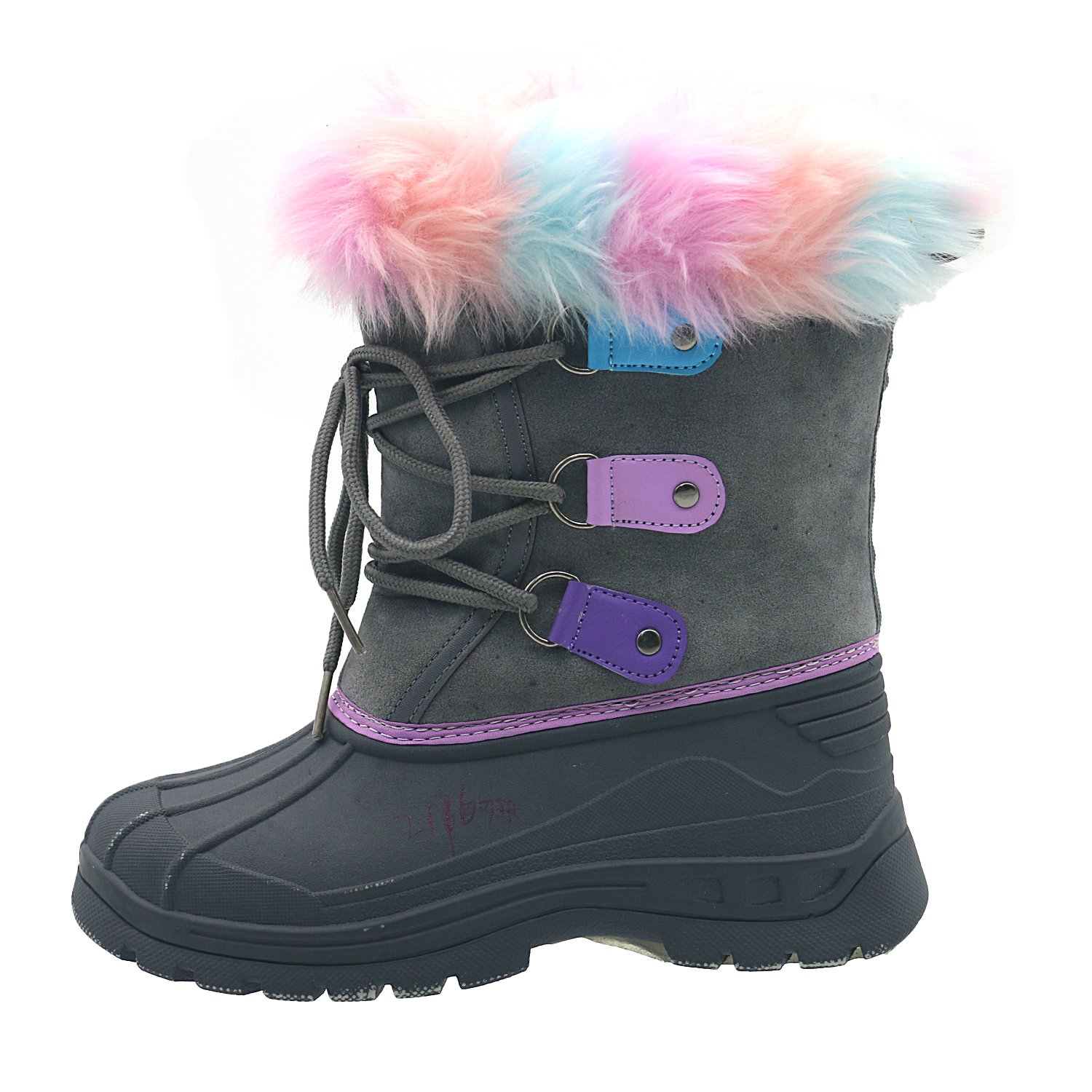 Girls' Insulated Rainbow Faux Fur Collar Outdoor Waterproof Funky Snow Boots