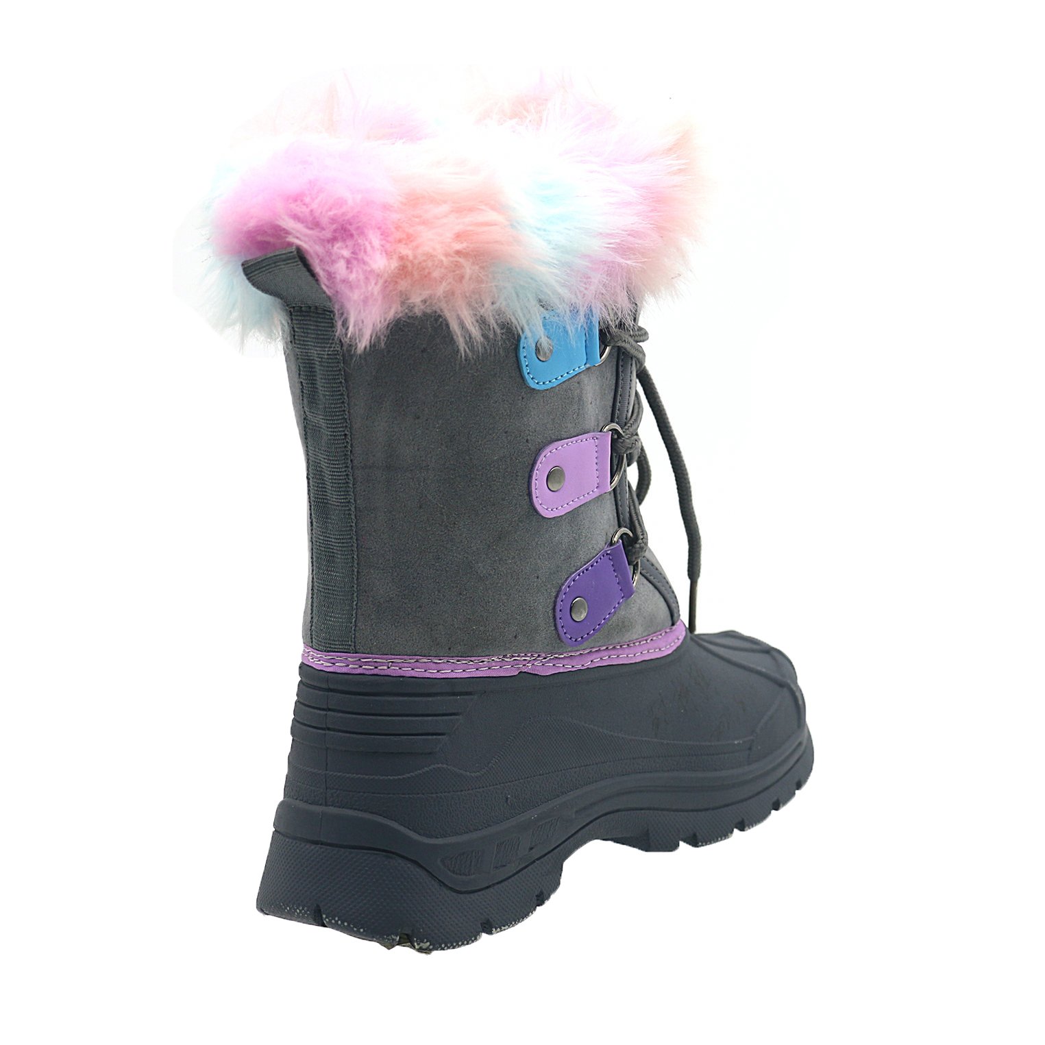 Girls' Insulated Rainbow Faux Fur Collar Outdoor Waterproof Funky Snow Boots