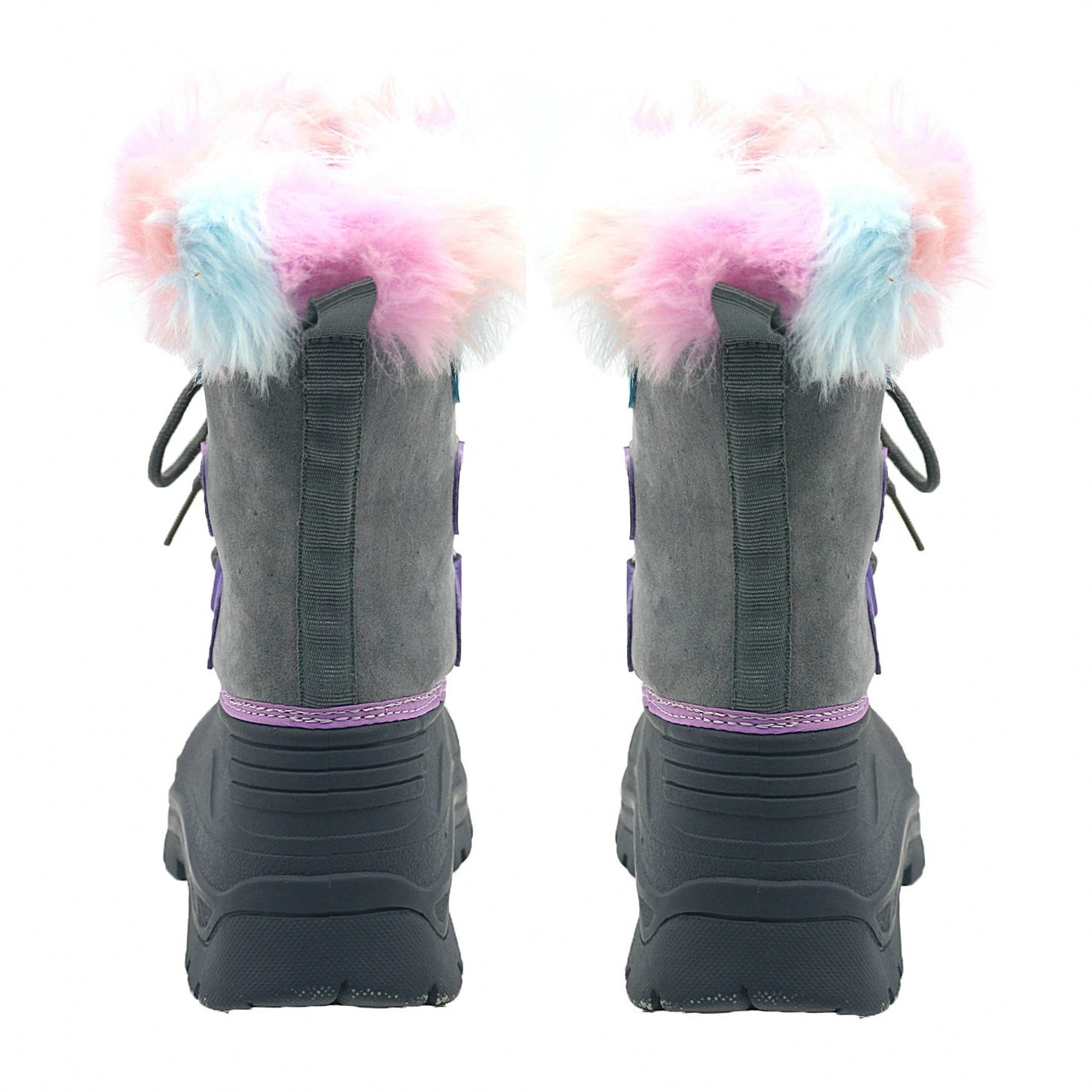 Girls' Insulated Rainbow Faux Fur Collar Outdoor Waterproof Funky Snow Boots