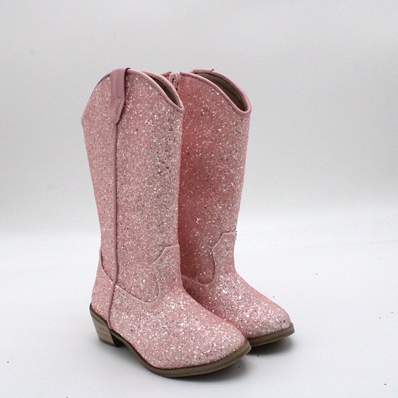 fall winter designer sequin leather boots western children cowboy boots snow boots kids baby girl