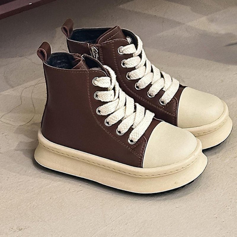 Children's High-TOP PU Leather Ankle Boots Toddler Kids Sneakers Boys Girls Trainers Casual Lace-up Zip Flat Black Sport Shoes
