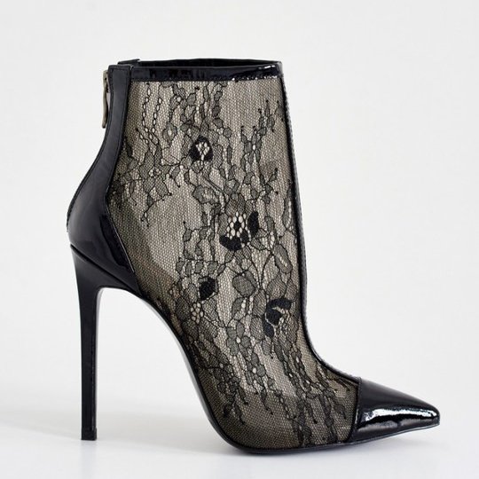Point toe lace stitching high heel stiletto luxury sexy women winter ankle boots
