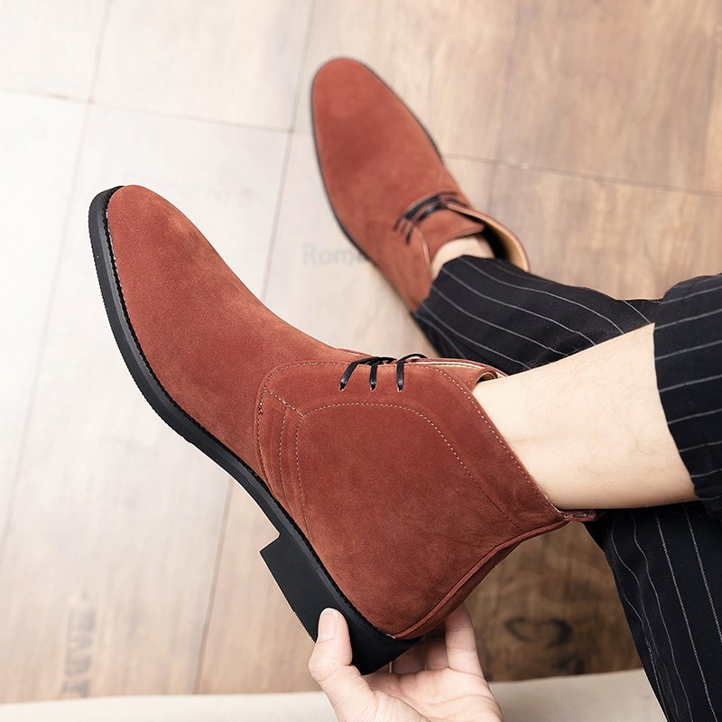 BIYATE Fashionable Durable Slip on Breathable Leather Ankle Boots For Men
