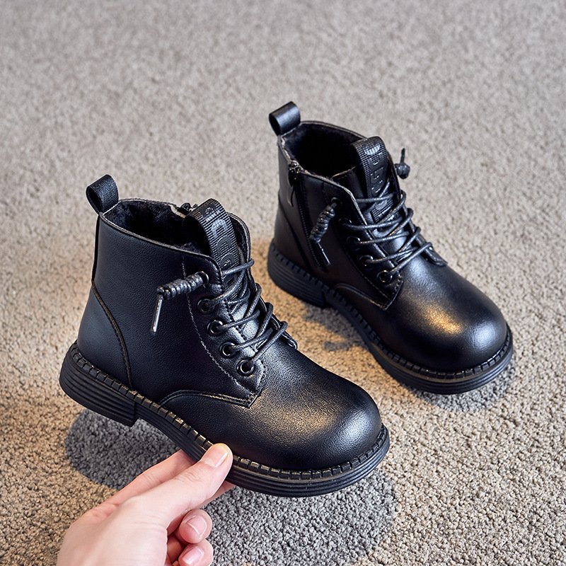 2023 Designer Fashion Winter Girls Children's Luxury Plush Shoes Leather Kids Ankle Short Black Boots