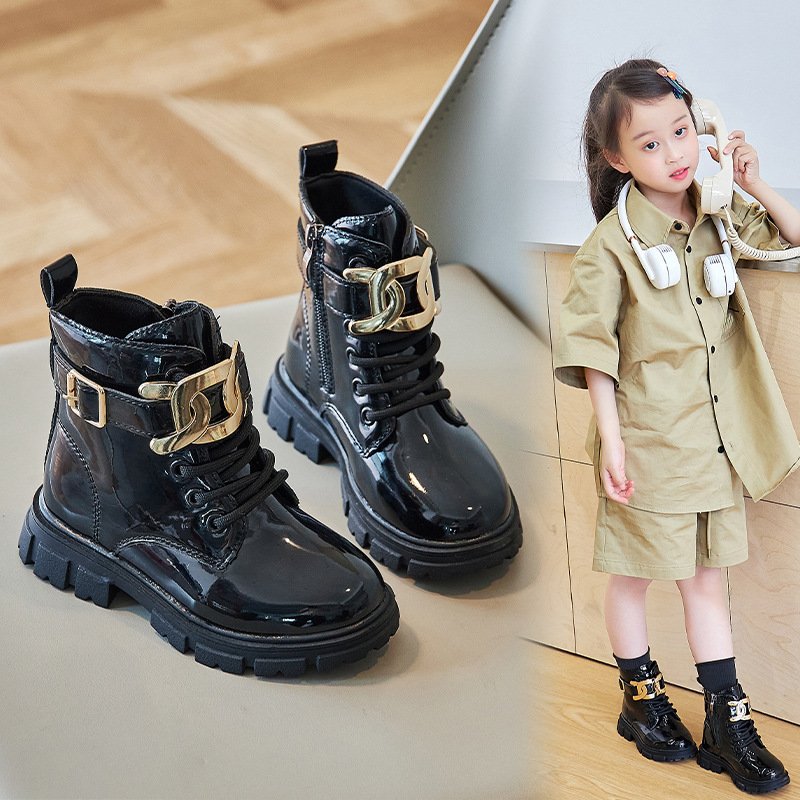 Autumn Fashion British Style Kids Girls Zipper Boots Wholesale Ladies Boots Ankle Leather Anti-Slip Kids Warm Shoes