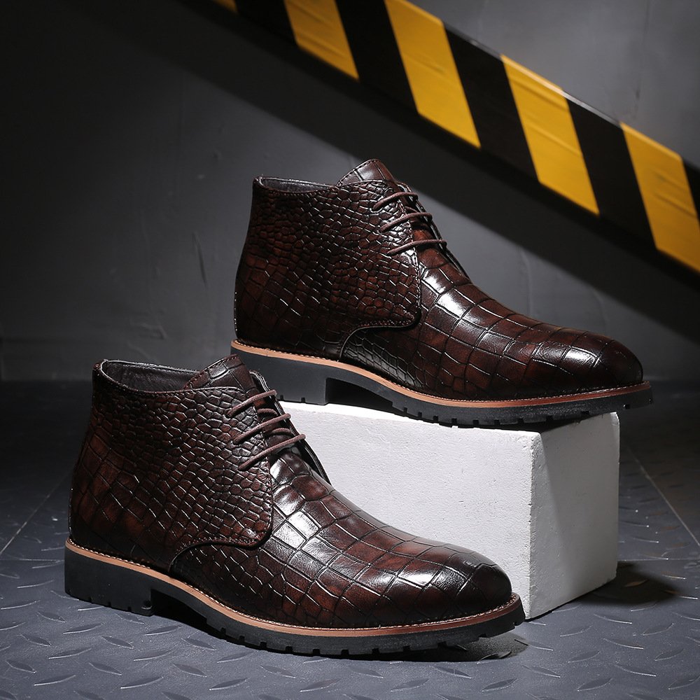 big size PU Leather Walking martin Boots chelsea boots pour homme brown Crocodile Grain Leather ankle boots for men