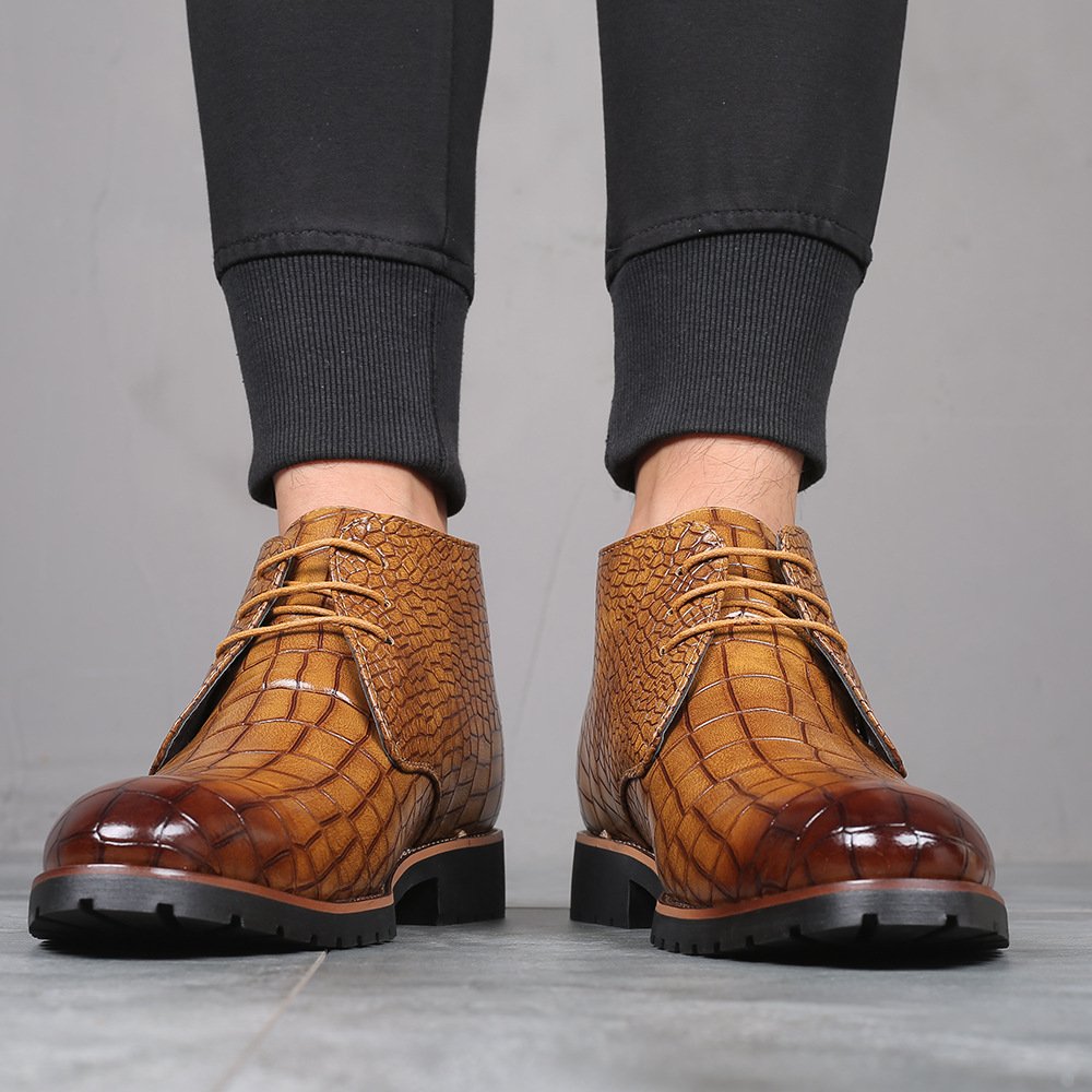 big size PU Leather Walking martin Boots chelsea boots pour homme brown Crocodile Grain Leather ankle boots for men