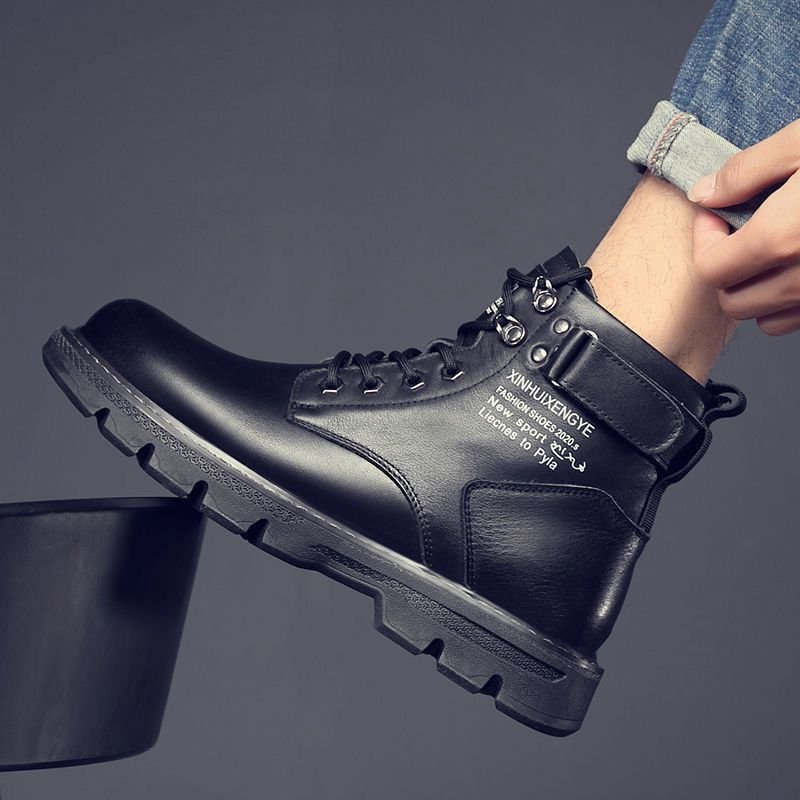 Martin boots High Cut British Style Black Work Attire Motorcycle Leather Boots
