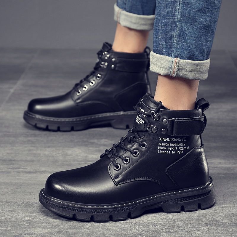 Martin boots High Cut British Style Black Work Attire Motorcycle Leather Boots