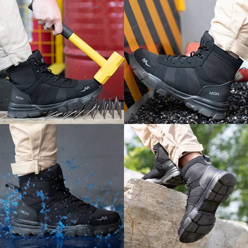 MGN Men's 211 6" Lace To Toe Light Weight Safety Working Boots With Wide Steel Toe And Kevlarr Plate Zapatos De Seguridad