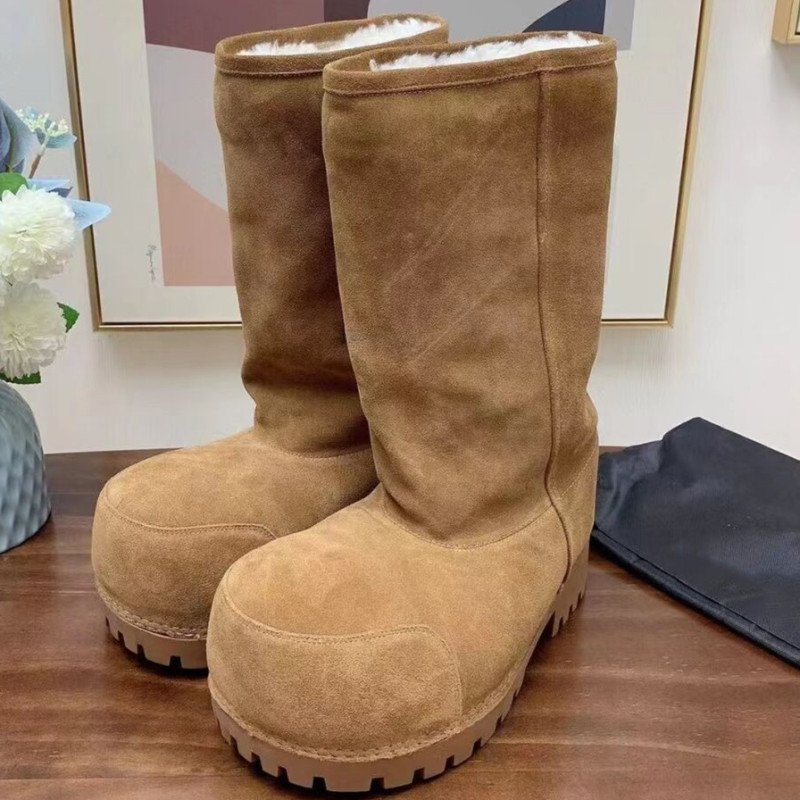 Round headed ugly cute big head high top snow boots for women 2024 couple's thick sole height increased cotton boots plush boots