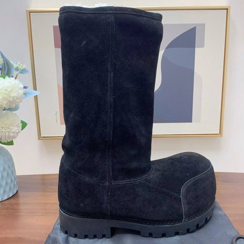 Round headed ugly cute big head high top snow boots for women 2024 couple's thick sole height increased cotton boots plush boots