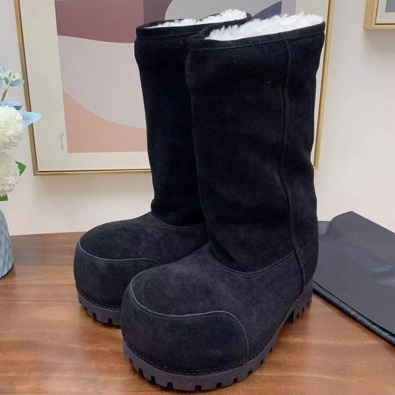 Round headed ugly cute big head high top snow boots for women 2024 couple's thick sole height increased cotton boots plush boots