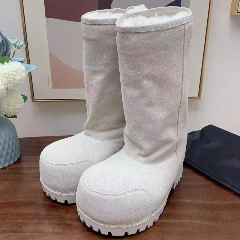Round headed ugly cute big head high top snow boots for women 2024 couple's thick sole height increased cotton boots plush boots