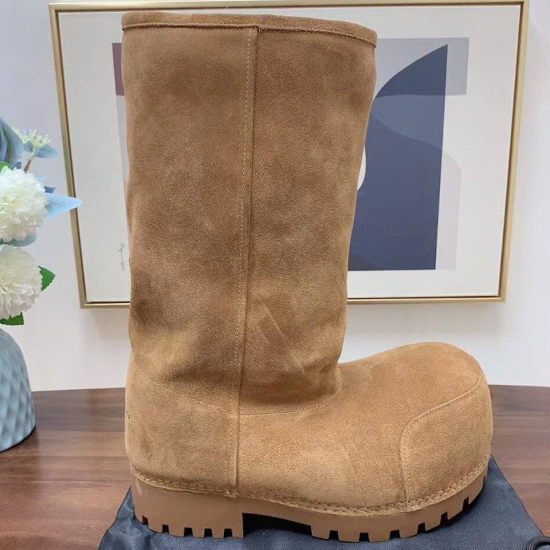 Round headed ugly cute big head high top snow boots for women 2024 couple's thick sole height increased cotton boots plush boots
