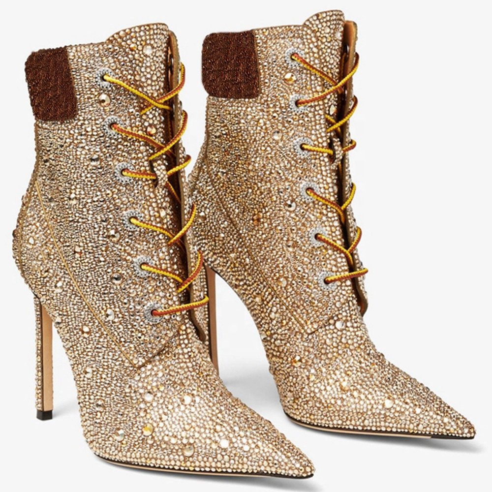 Custom Diamond Boots Top Botine Femme Stivale Donna Fetish Sepatu Winter Wanita Booties Shoes Lady High Heel Ankle Boots Women