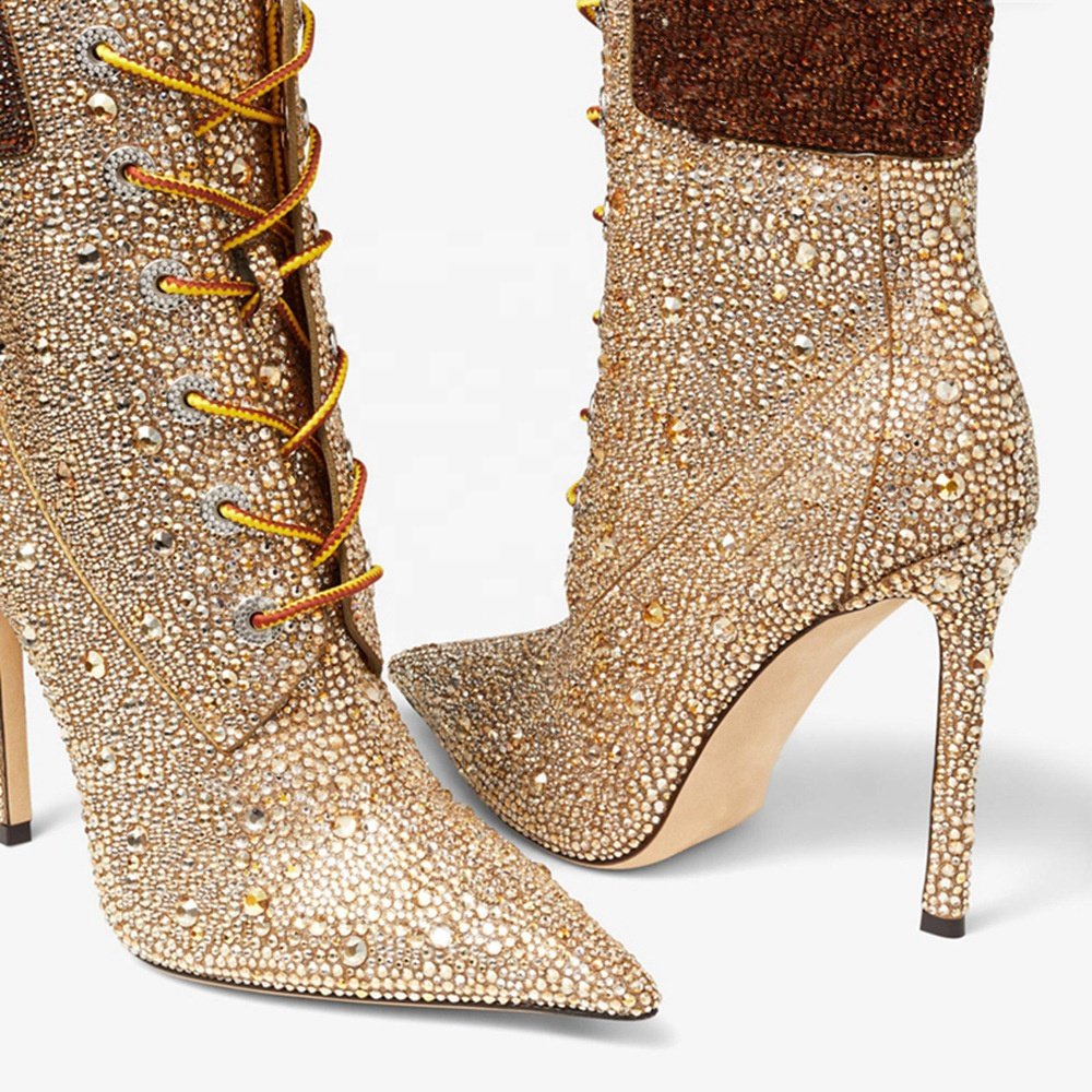 Custom Diamond Boots Top Botine Femme Stivale Donna Fetish Sepatu Winter Wanita Booties Shoes Lady High Heel Ankle Boots Women