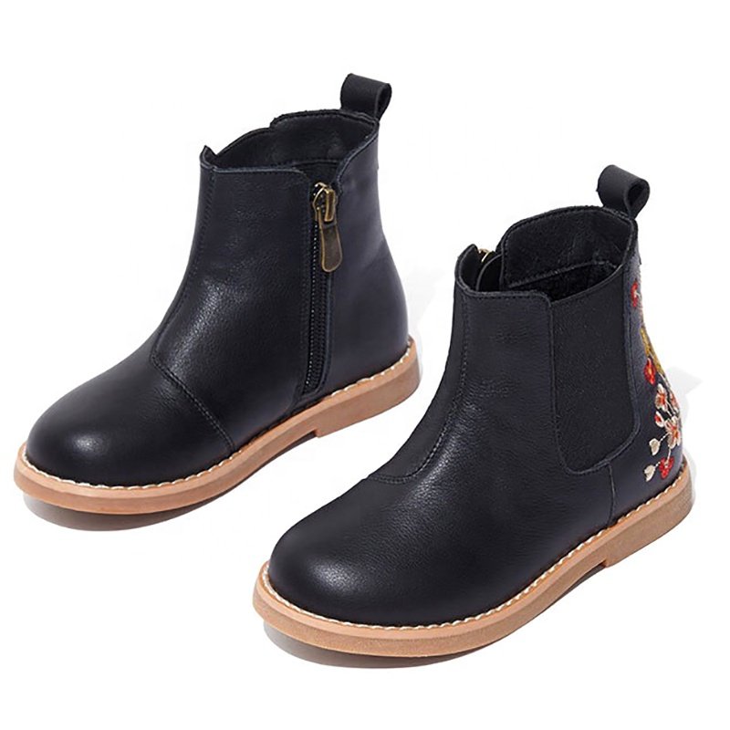Girls' shoes children's single boots new autumn and winter models little princess leather short boots plus velvet