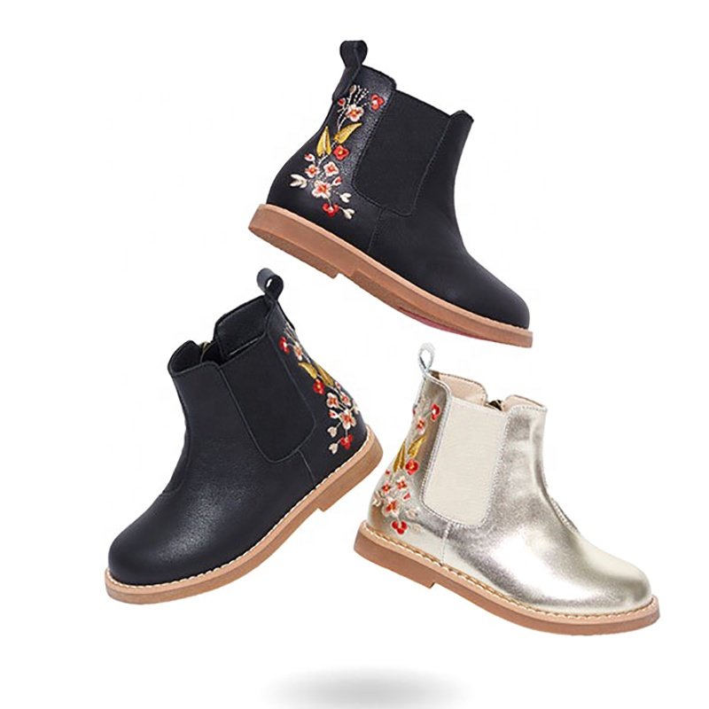 Girls' shoes children's single boots new autumn and winter models little princess leather short boots plus velvet