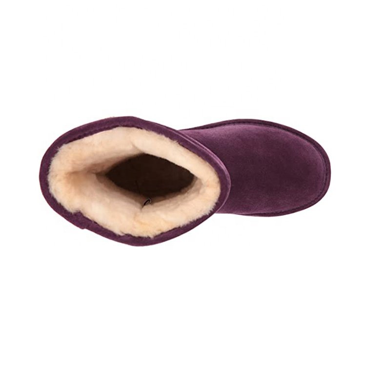 Custom Women's Winter Snow Boots Warm Ankle Height with Anti-Slippery round Cow Leather Faux Fur Manufactured Order Packed Box
