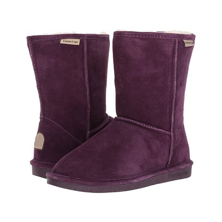 Custom Women's Winter Snow Boots Warm Ankle Height with Anti-Slippery round Cow Leather Faux Fur Manufactured Order Packed Box