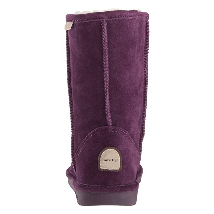 Custom Women's Winter Snow Boots Warm Ankle Height with Anti-Slippery round Cow Leather Faux Fur Manufactured Order Packed Box