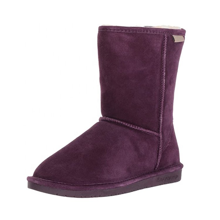 Custom Women's Winter Snow Boots Warm Ankle Height with Anti-Slippery round Cow Leather Faux Fur Manufactured Order Packed Box