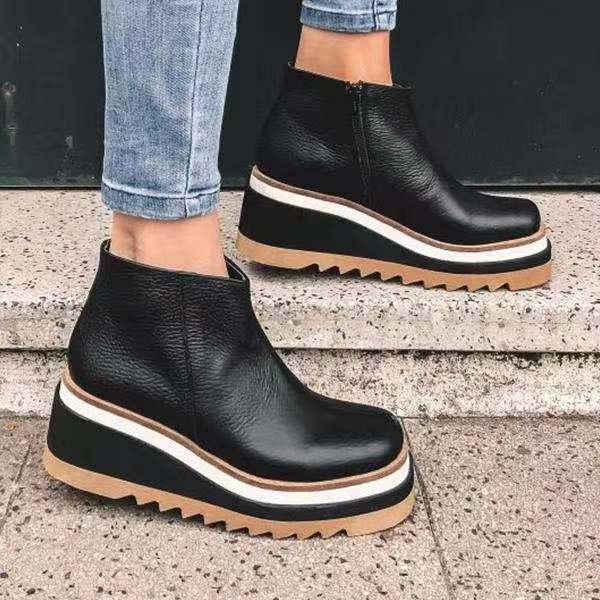 Large size wedge heel ankle boots women's 2021 autumn and winter new flat zipper shallow nude boots