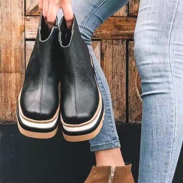 Large size wedge heel ankle boots women's 2021 autumn and winter new flat zipper shallow nude boots