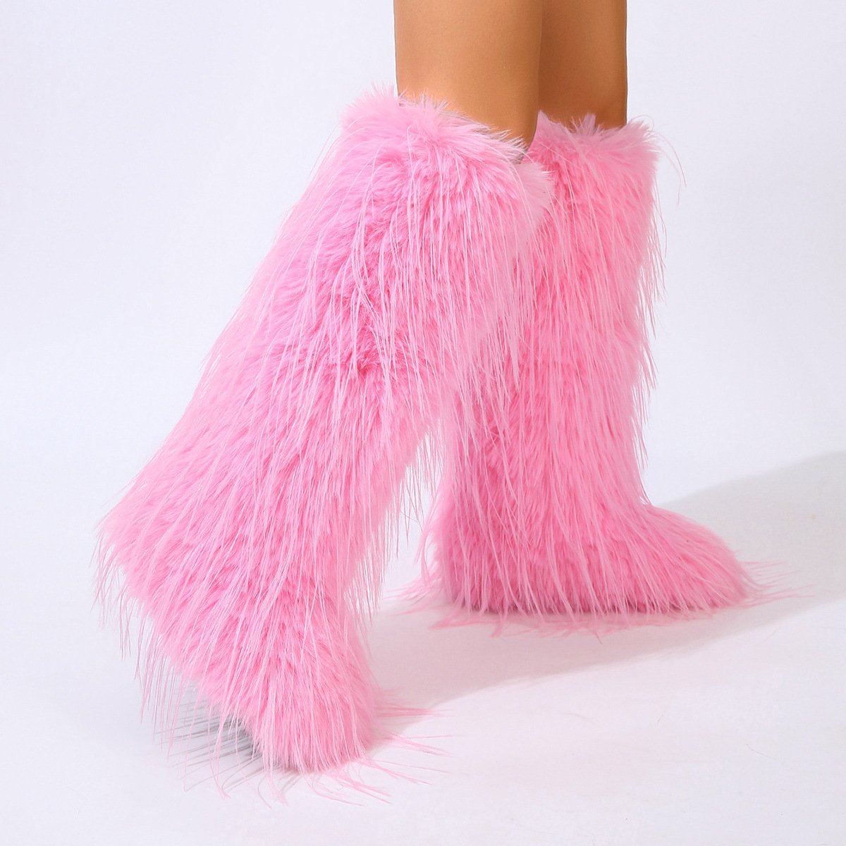 wholesale botas mujer 2023 womens winter snow boots fur lined warm Trendy Custom Fake Fur knee high boots