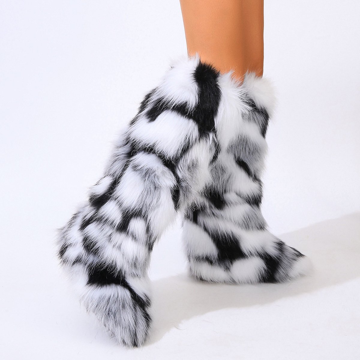 wholesale botas mujer 2023 womens winter snow boots fur lined warm Trendy Custom Fake Fur knee high boots