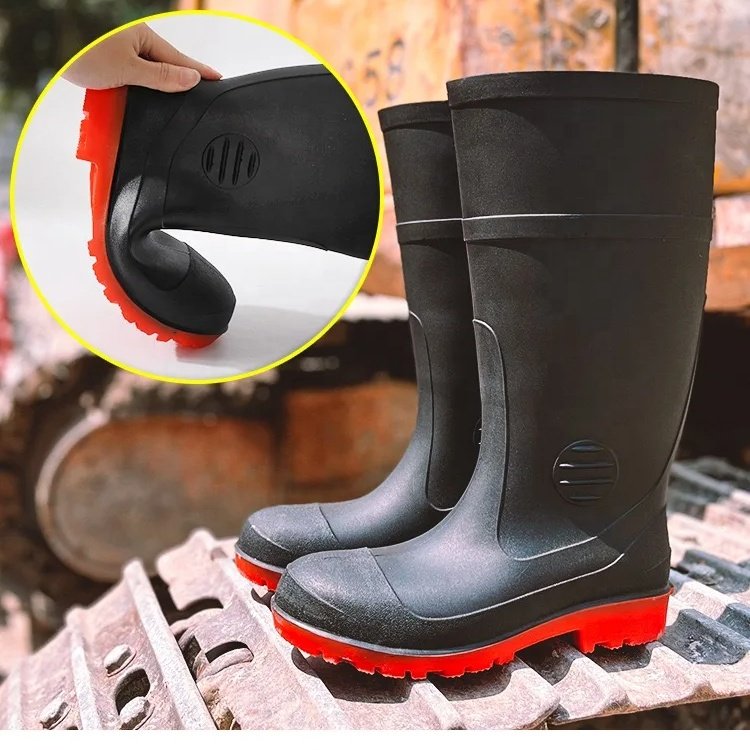 CE approved oil acid alkali resistant prevent puncture steel toe steel sole waterproof safety pvc gum boots