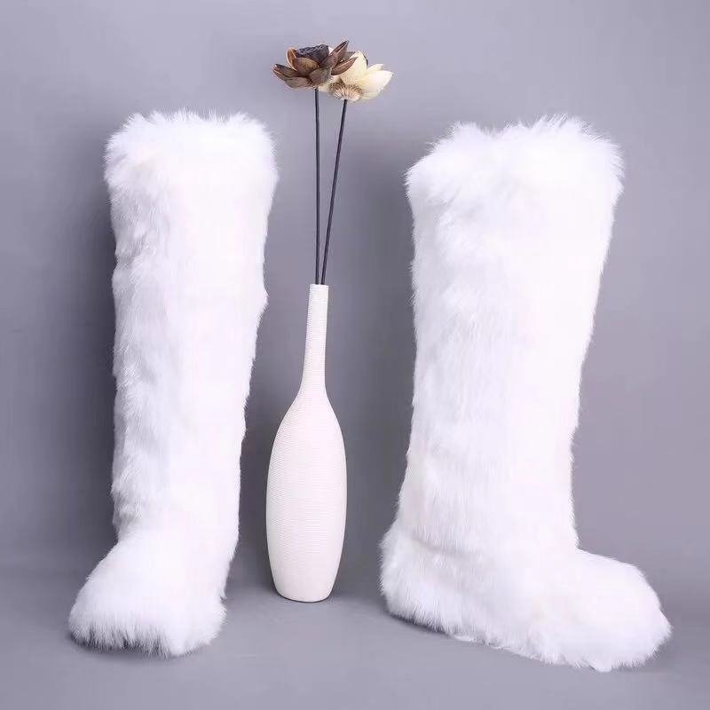 Fox plush fur women winter boots korean boots for women woman boots over the knee