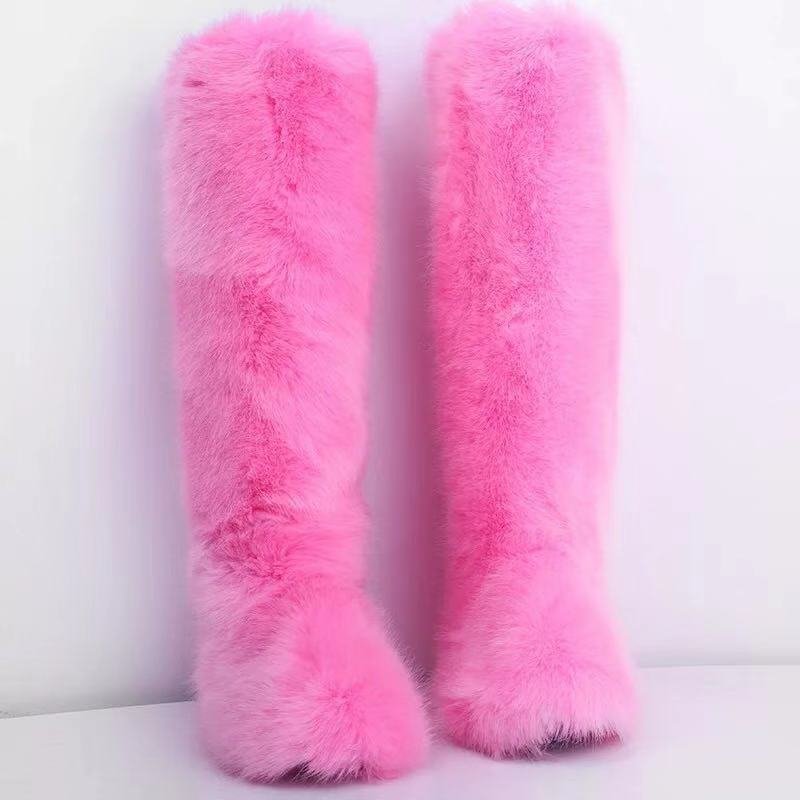 Fox plush fur women winter boots korean boots for women woman boots over the knee