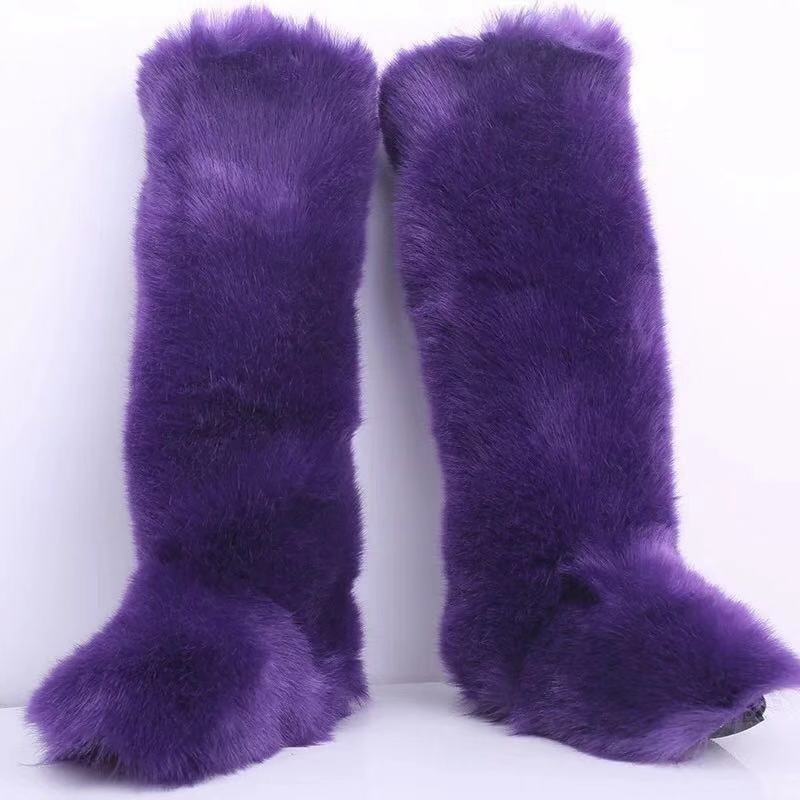 Fox plush fur women winter boots korean boots for women woman boots over the knee